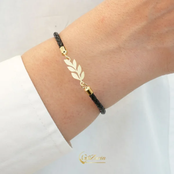 دستبند چرم و طلا زنانه