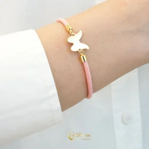 دستبند چرم و طلا پروانه B247