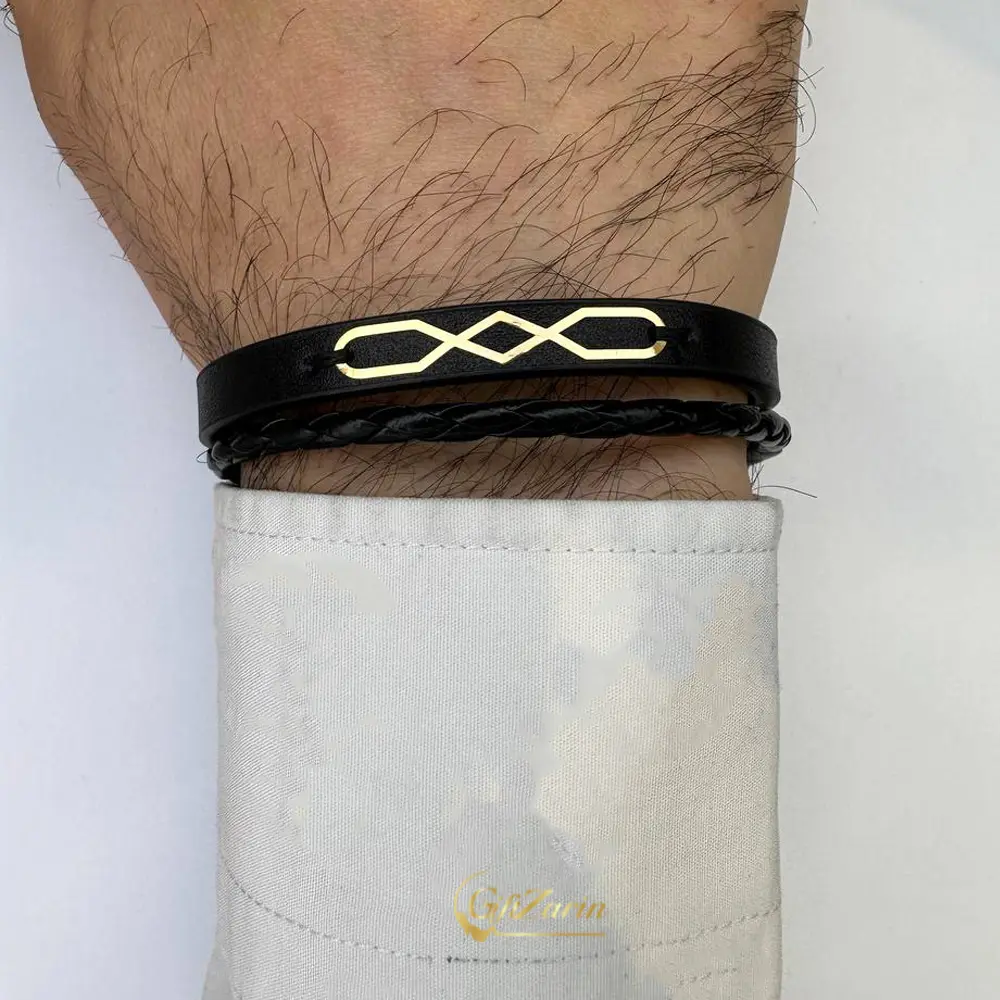 دستبند چرم و طلا مردانه