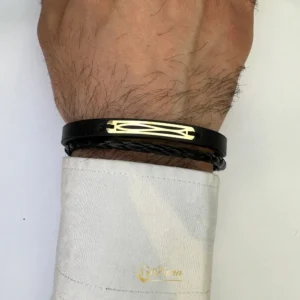 دستبند چرم و طلا مردانه M391