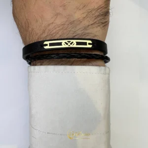 دستبند چرم و طلا مردانه M392