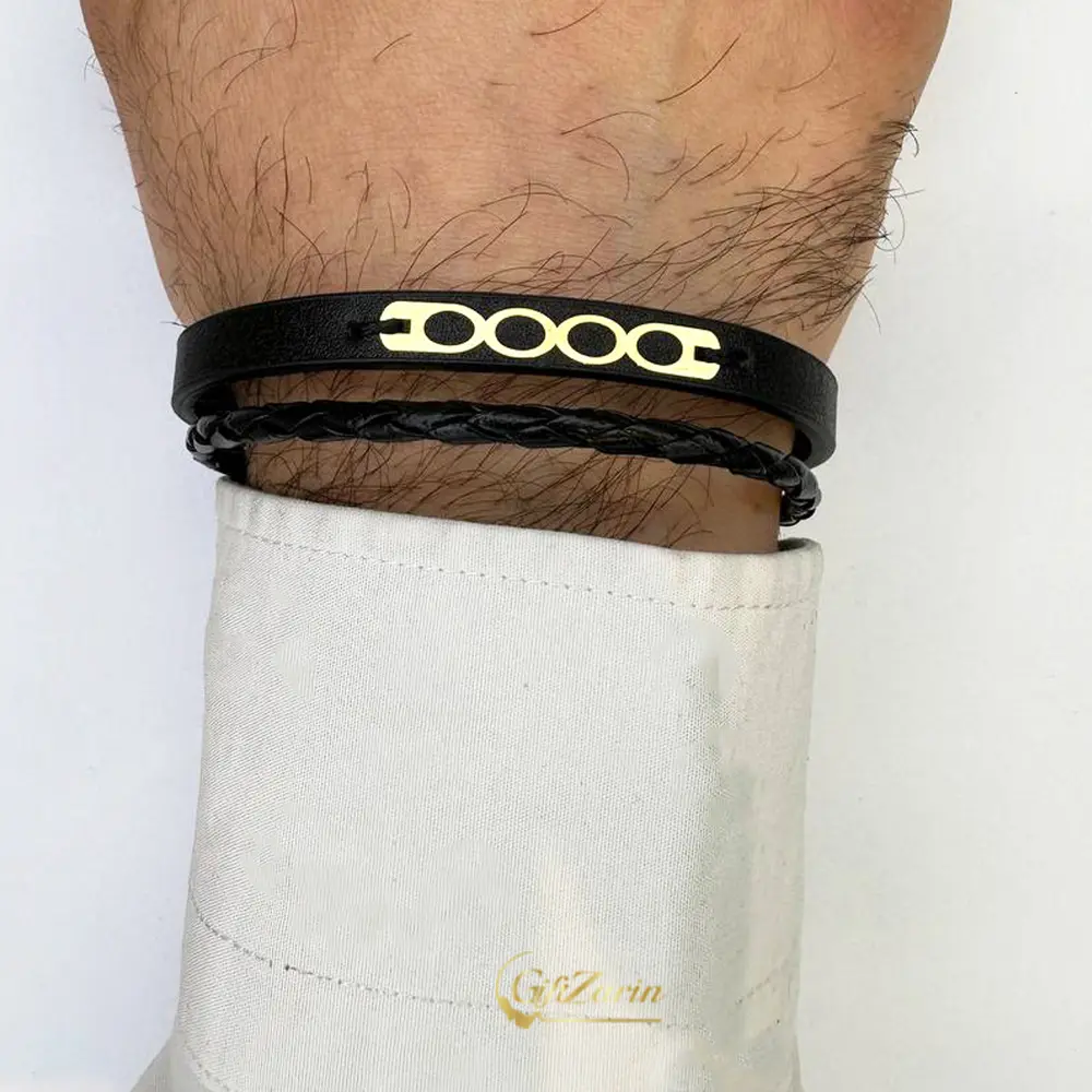 خرید دستبند چرم و طلا مردانه