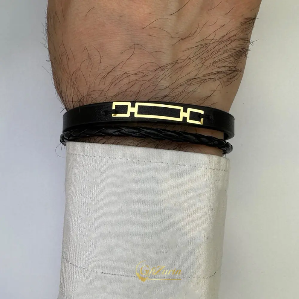 دستبند چرم و طلا مردانه