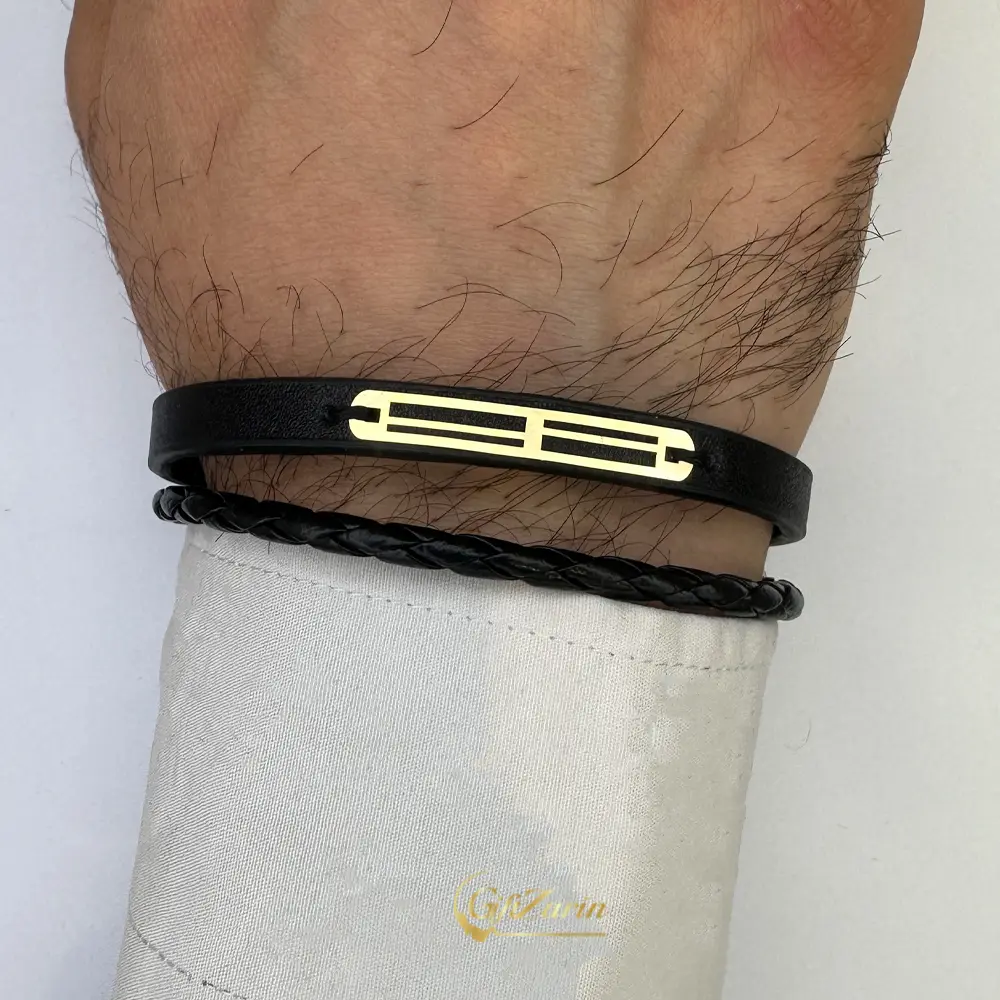 دستبند چرم و طلا مردانه