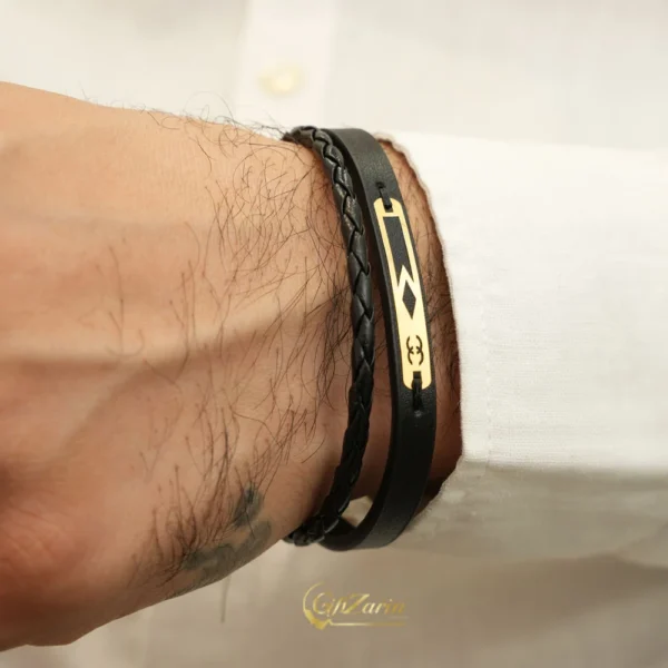 خرید دستبند چرم و طلا مردانه