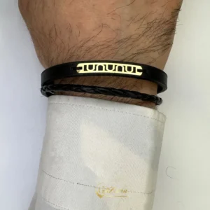 دستبند چرم و طلا مردانه M395
