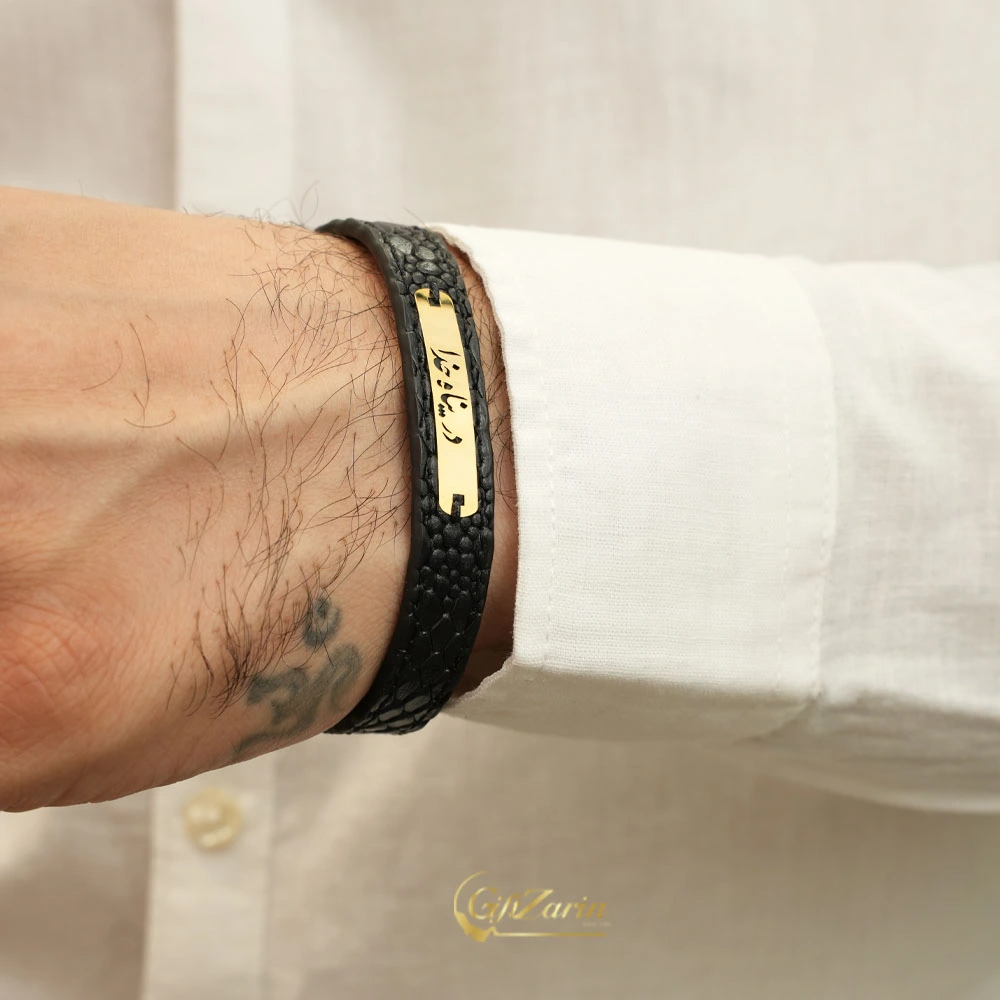 خرید دستبند چرم و طلا مردانه